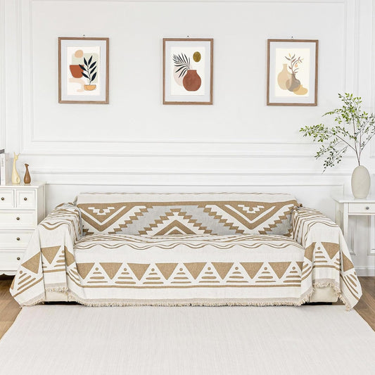 MYSKY HOME Couch Cover for Sectional Sofa Set for Dog Cat Pets Couch Cover 3 Seat Sofa Chenille Boho Geometric Furniture Sofa Cover Washable Couch Protector Multi-Use Couch Cover Blanket, 71" X134"