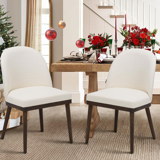 COLAMY Upholstered Dining Chairs Set of 2, Large Dining Room Kitchen Chairs with High Back and Deep Seat, Modern Fabric Dinner Chairs with Wood Legs, Beige