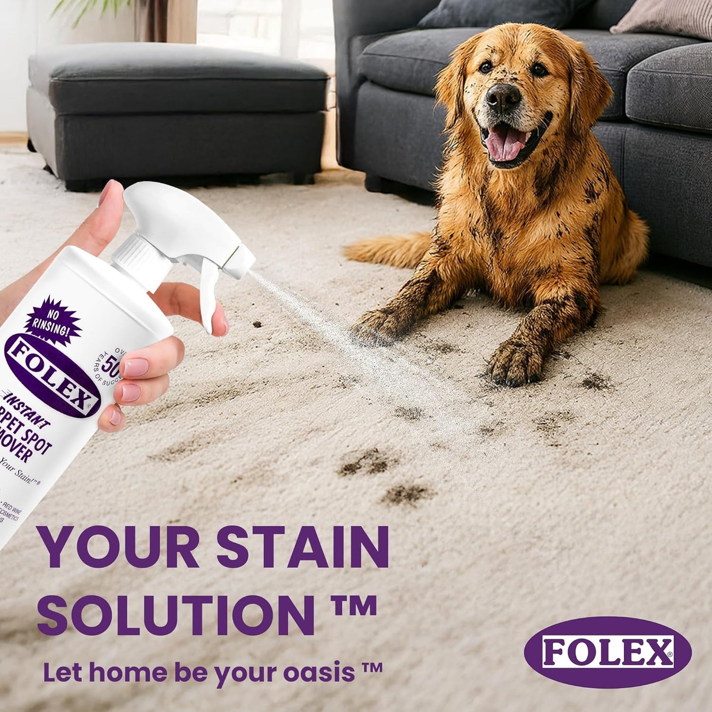 FOLEX Instant Carpet Spot Remover 32 oz – Powerful Stain Remover for Carpets, Upholstery & Rugs – Eliminates Pet Stains, Grease, Red Wine, Food, Makeup & More – With Reusable Cleaning Cloth – 2 Pack