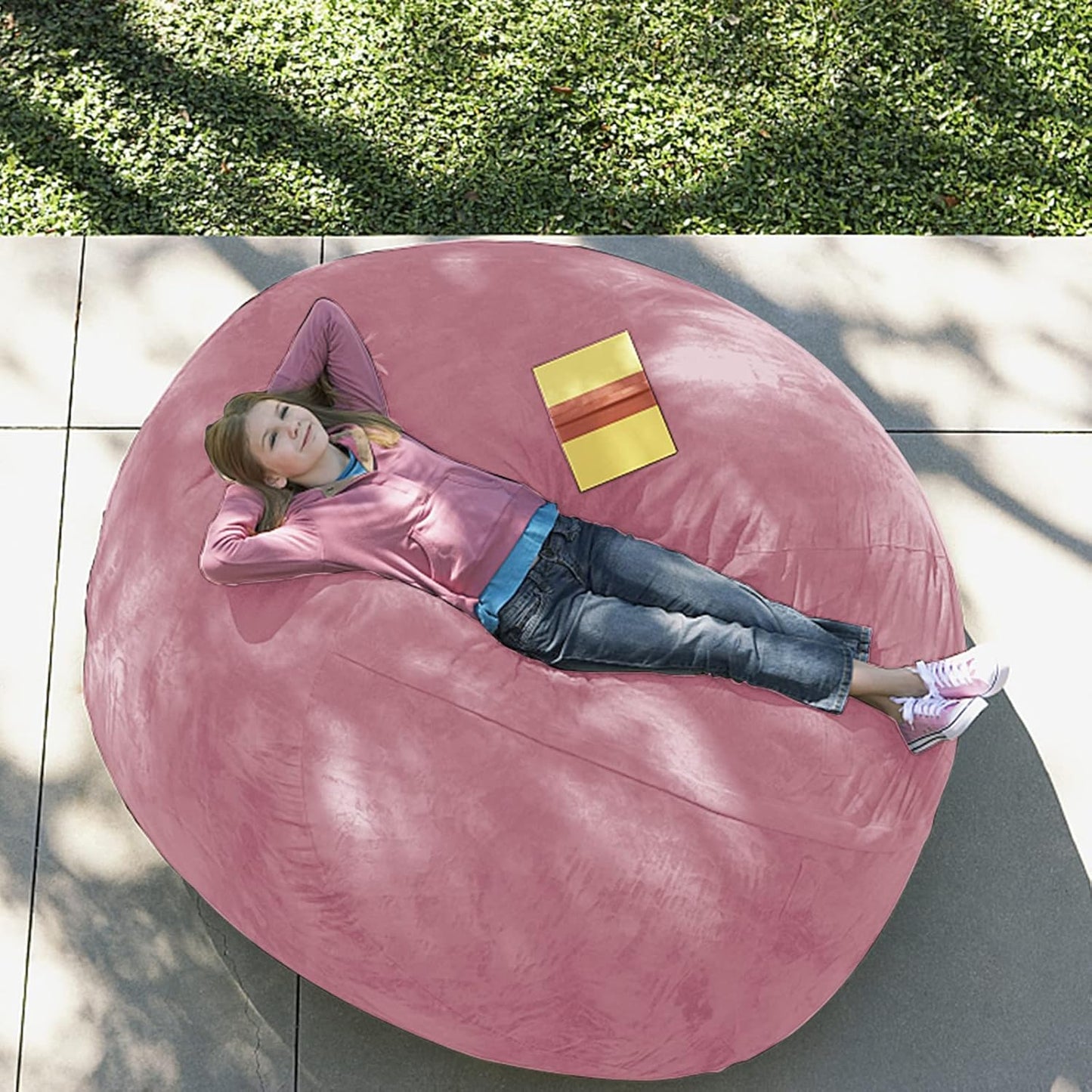 Giant Fur Bean Bag Chair Cover for Kids Adults, (No Filler) Living Room Furniture Big Round Soft Fluffy Faux Fur Beanbag Lazy Sofa Bed Cover (Light Pink, 5FT)
