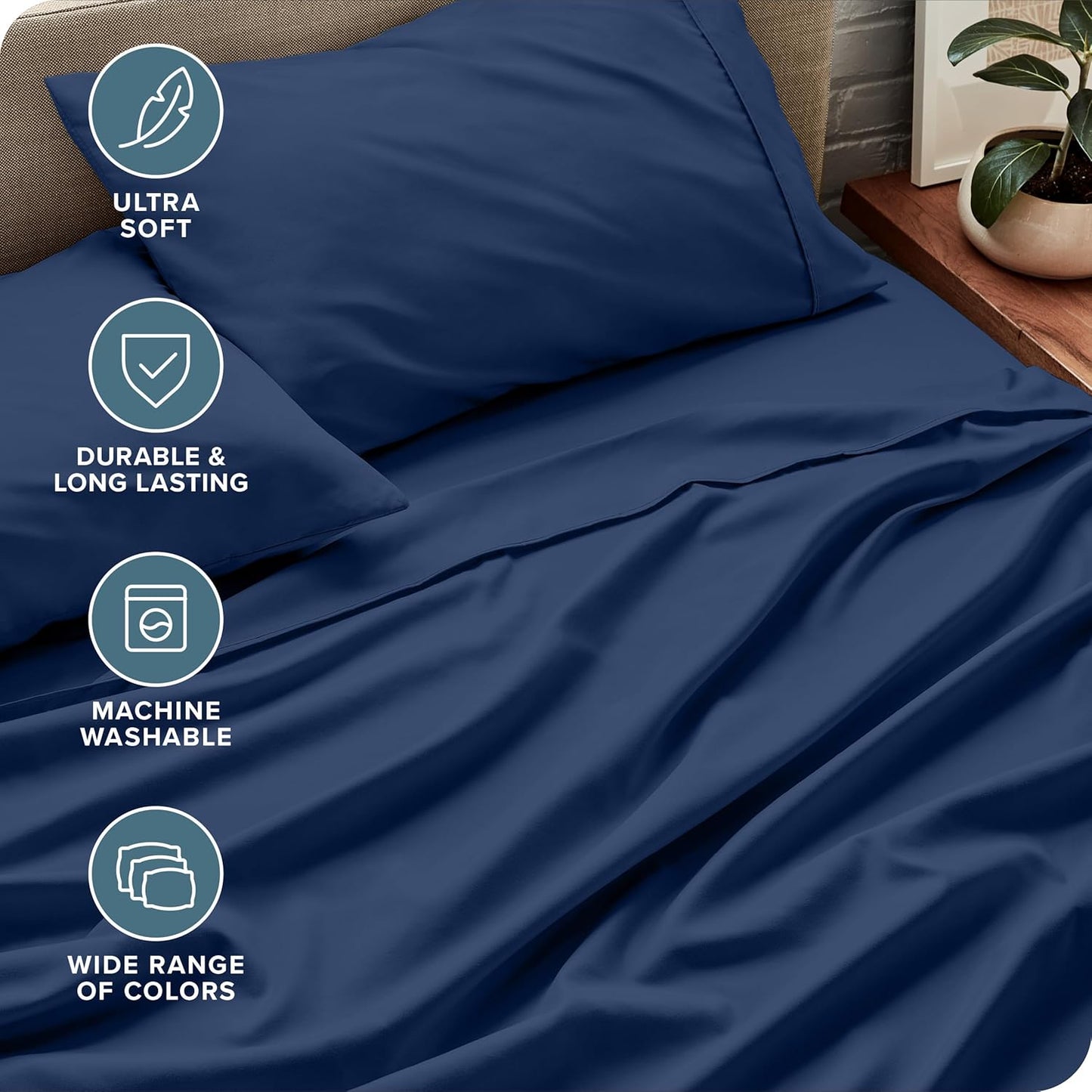 Bare Home California King Sheet Set - 1800 Ultra-Soft Microfiber Cal King Bed Sheets - Double Brushed - Deep Pockets - Easy Fit - 4 Piece Set - Bed Sheets (California King, Dark Blue)