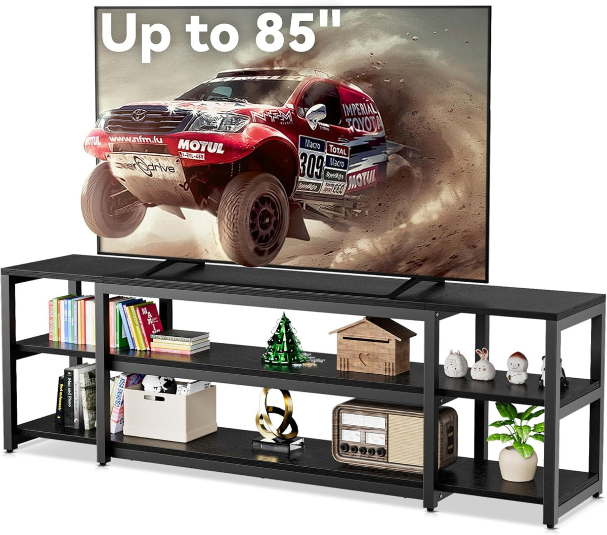 Aquzee 85 inch TV Stand, Entertainment Center for 70 75 80 85" TV, 75.2" Wide Wood Television Console Table for Living Room Bedroom Gaming Room, Black