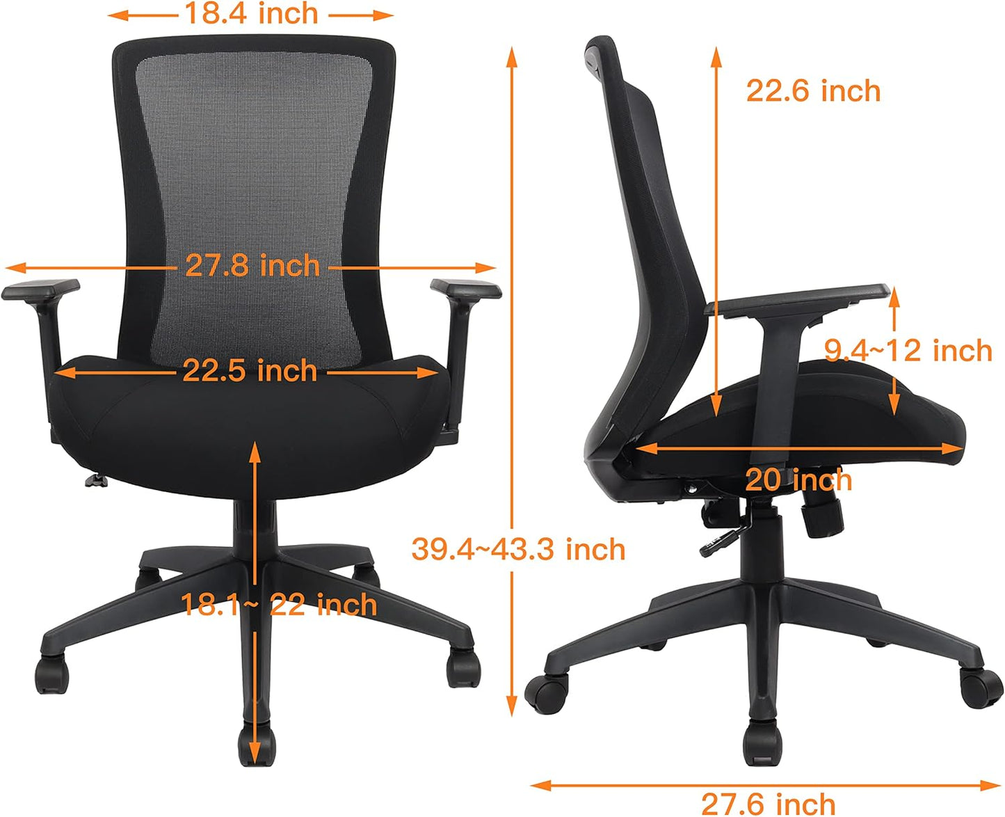 400lbs Big and Tall Office Chair, Mesh Office Desk Chair with Lumbar Support, Comfy Executive Swivel Computer Chair with Adjustable Height,2D Armrests and Tilt Lock