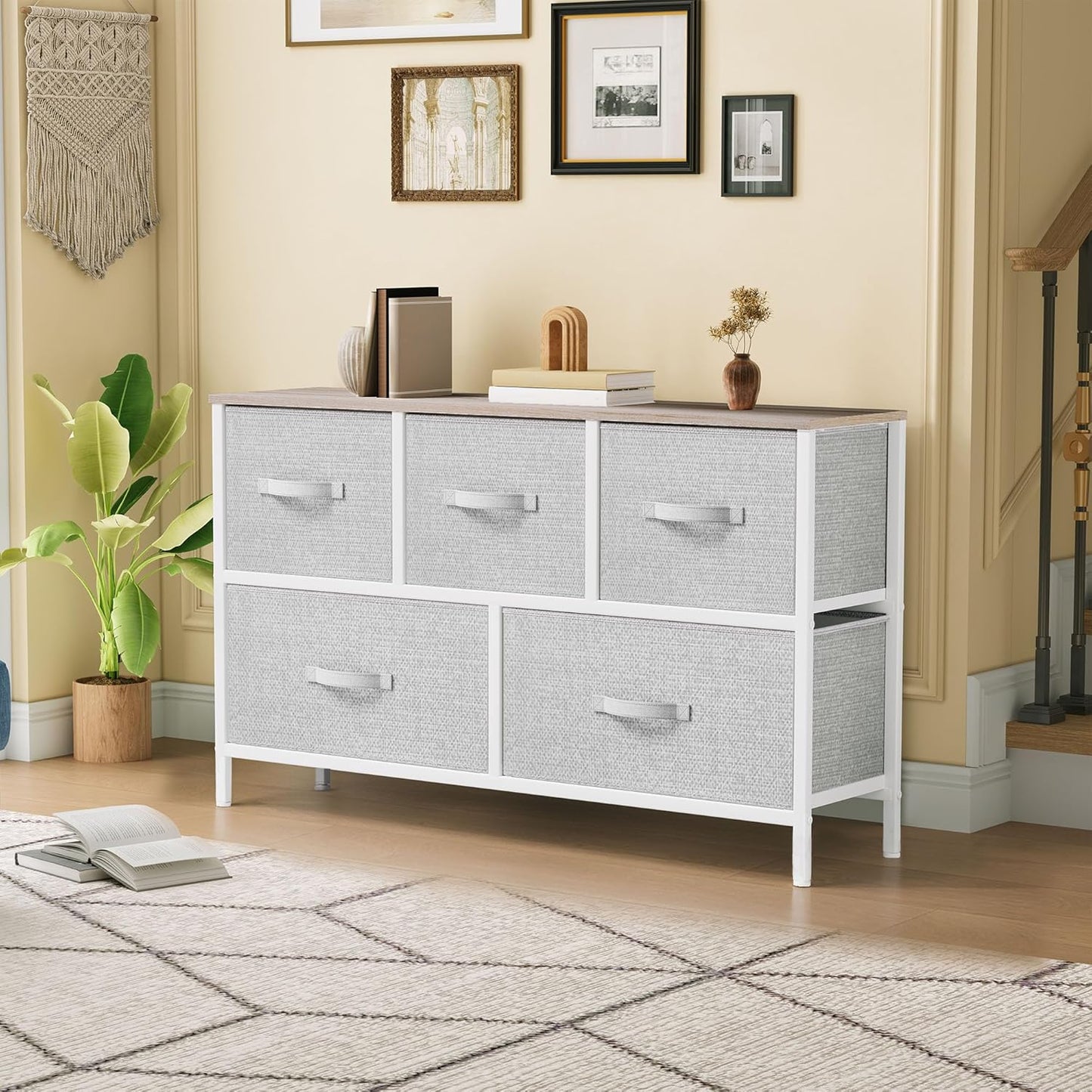DWVO 5 Dresser for Bedroom, Storage Dresser with 5 Drawers, Wide Storage Tower, Chest of Drawers for Closet, Living Room