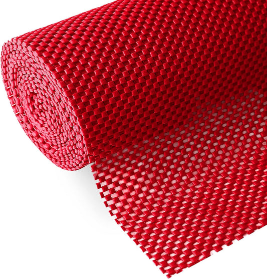 Rubberized Shelf Liner, Non-Adhesive Roll Drawer Liners 12 Inches x 20 Feet for Drawers, Non Slip Grip Durable Strong Clean, for Cabinets, Kitchen, Storage, Desks, Kitchenware, Tableware, Red