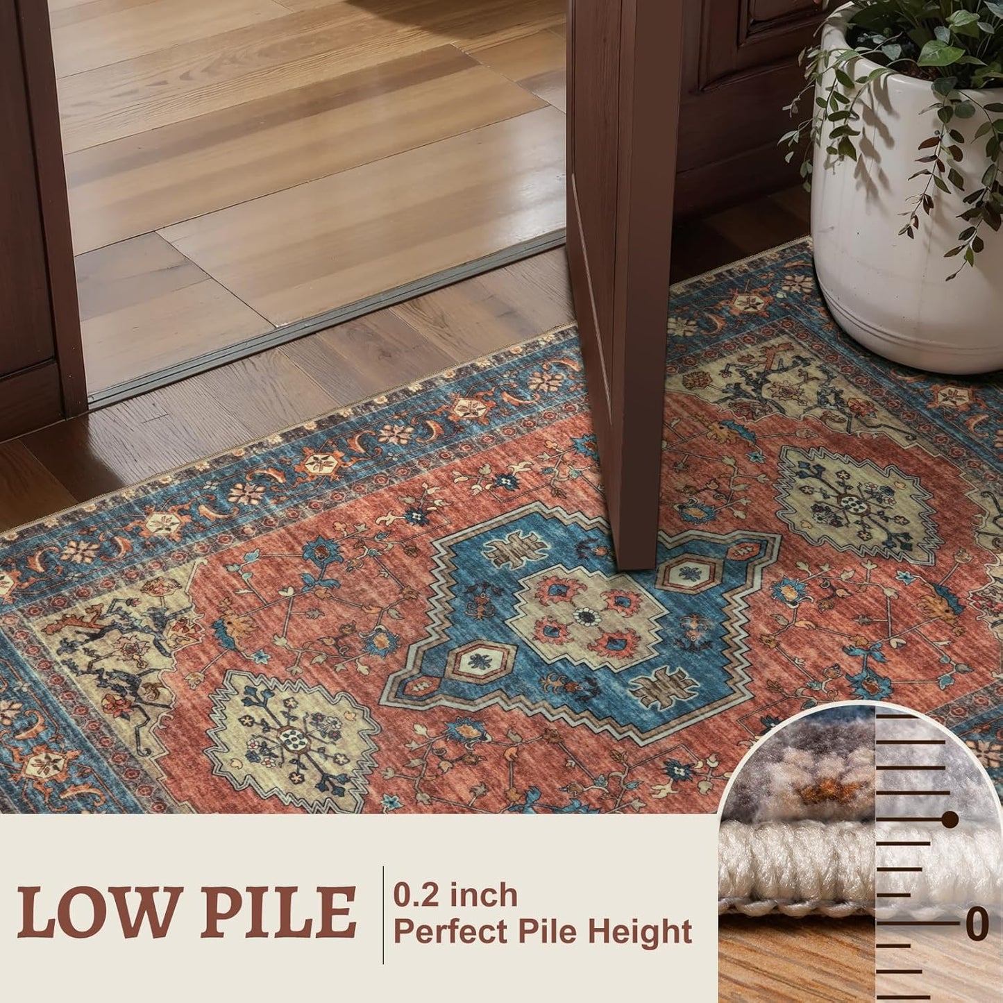 Tangsoo Washable Entryway Rugs 2x3 Vintage Non Slip Small Area Rug, Indoor Front Door Rug, Print Distressed Door Mat Indoor Entrance Soft Low Pile Throw Rug for Entry Kitchen BedroomTerracotta