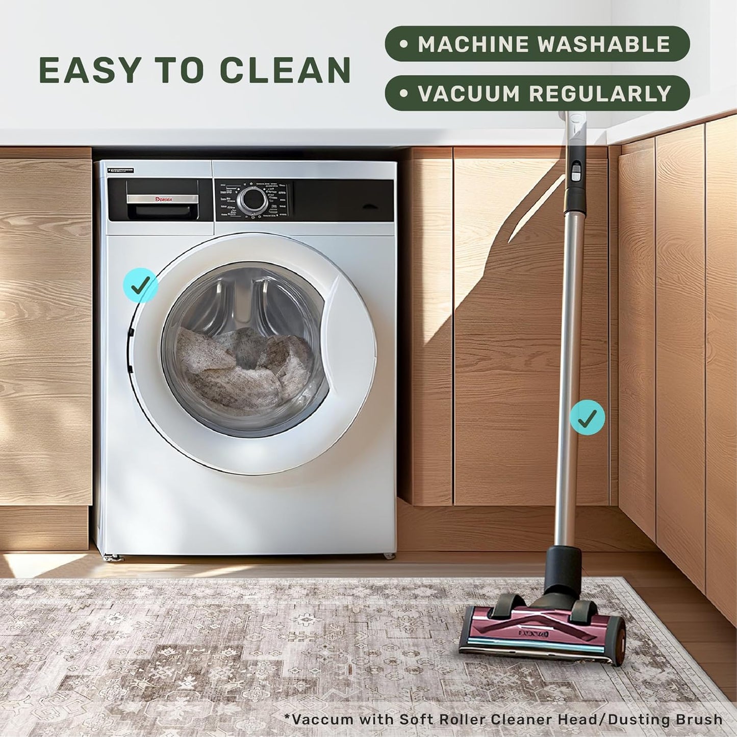 Washable Farmhouse Living Room Rug, 8x10 Area Rugs for Bedroom, Dining Room Under Table Carpet, Kids Room, Large Boho Vintage Non-Slip Floral Rugs Low Pile Stain Resistant (8x10 Beige/Latte)