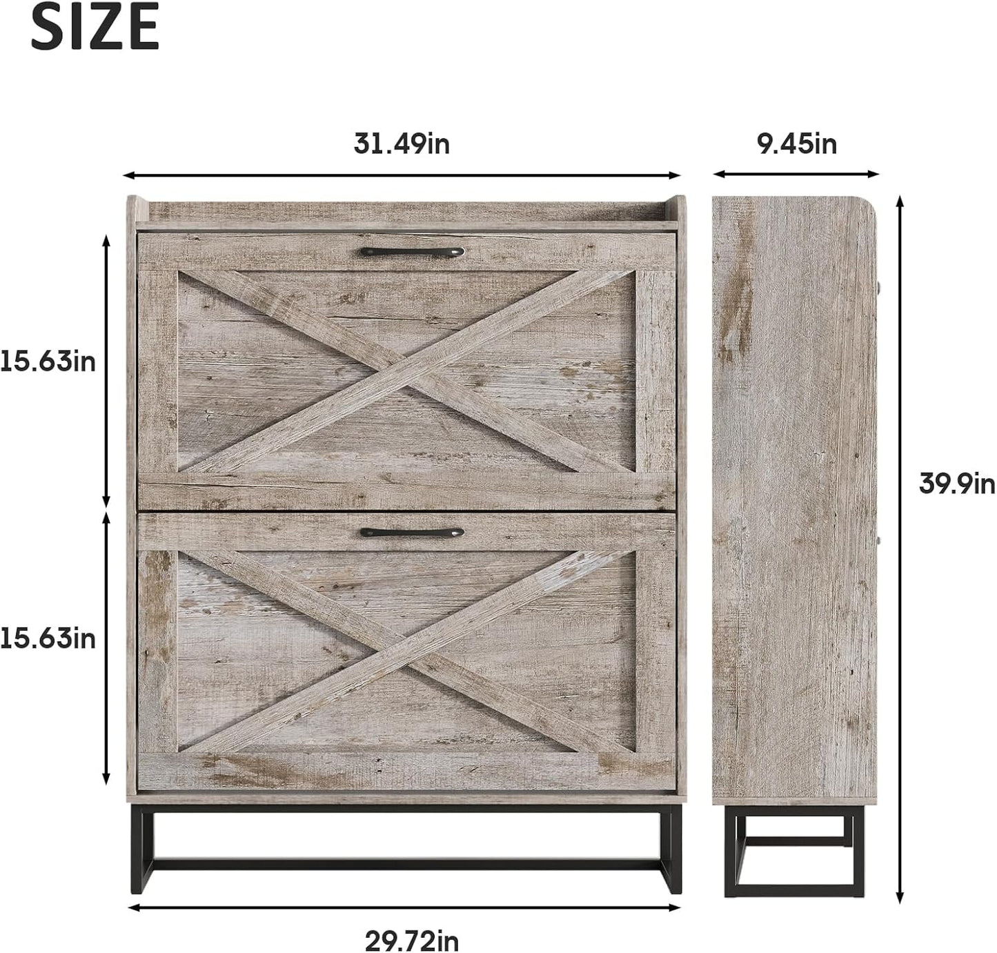 Maupvit Shoe Storage Cabinet with 2 Flip Drawers, Freestanding Organizer with Metal Legs for Entryway, Narrow Shoe Rack Cabinet, Light Rustic Oak