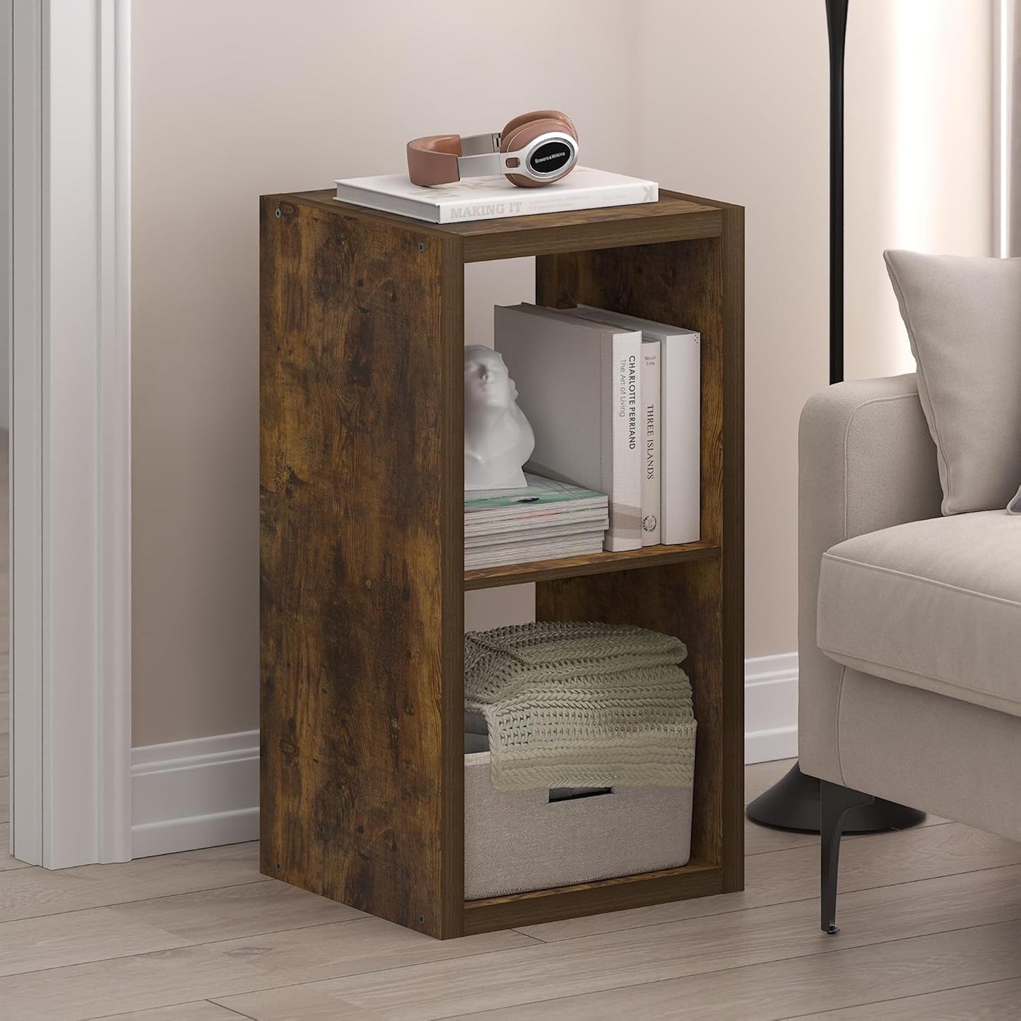 Furinno Cubicle Open Back Decorative Cube Storage Organizer, 2-Cube, Amber Pine