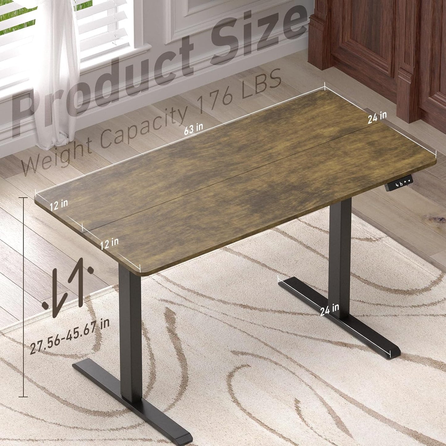 Ywin Electric Height Adjustable Standing Desk, 63 x 24 inches Sit Stand Desk with Wheels, Ergonomic Stand Up Desk for Home Office