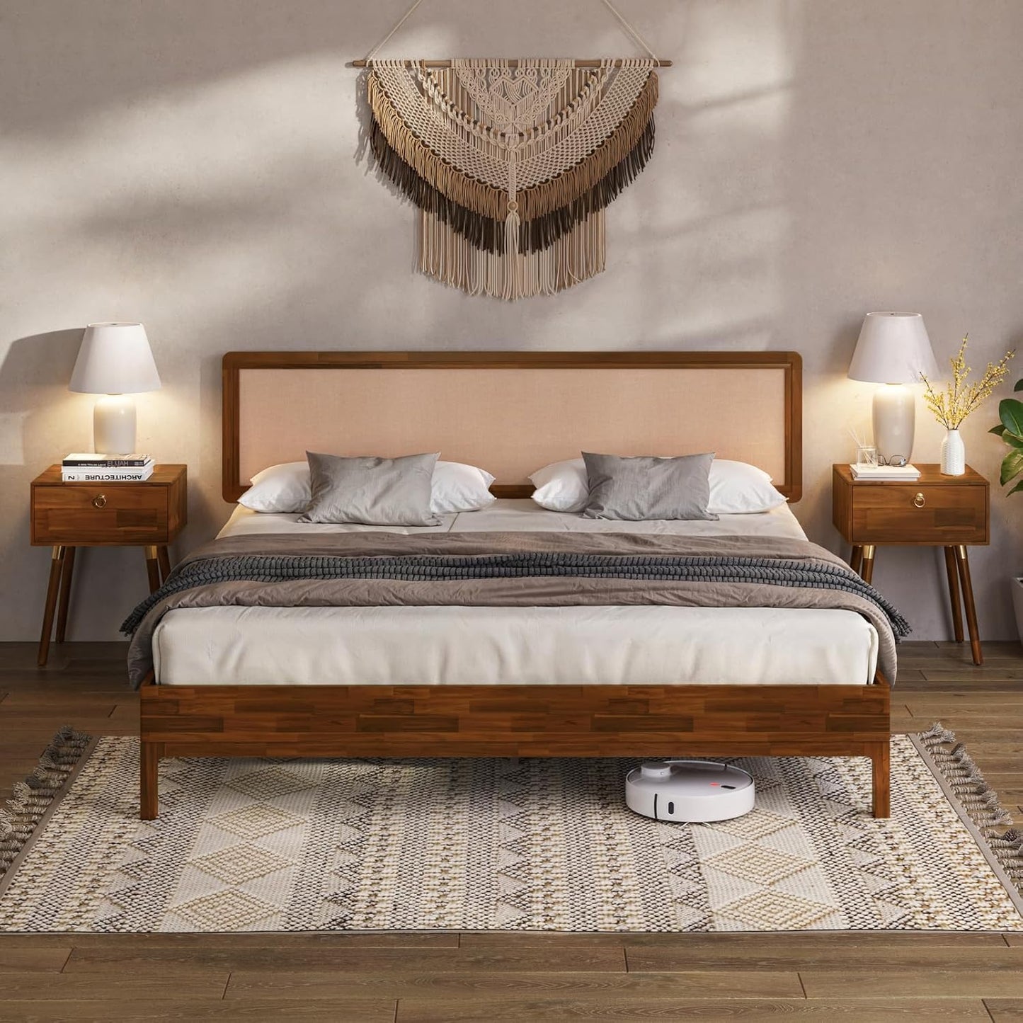 Nipe Platform Bed Frame with Headboard Size King - Dark Chocolate - Solid Acacia