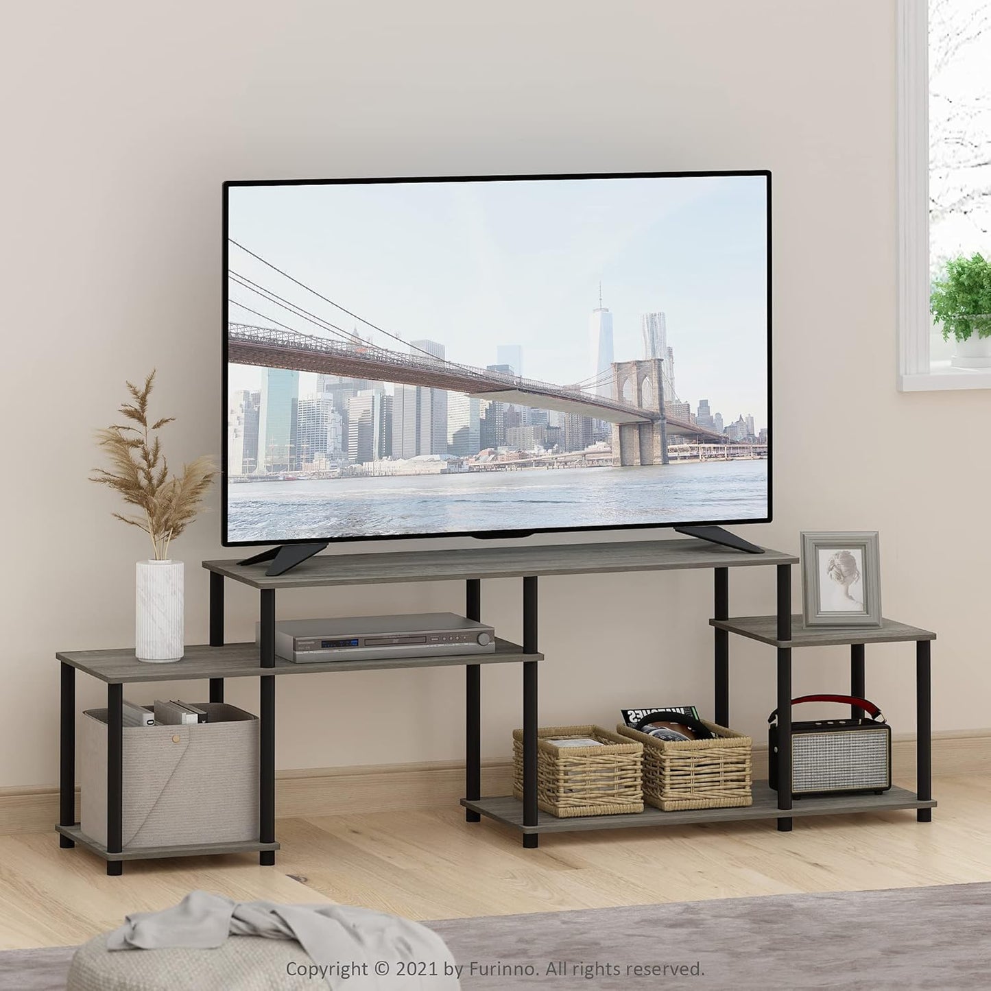 Furinno Turn-N-Tube Handel Stand for TV up to 55 Inch, French Oak