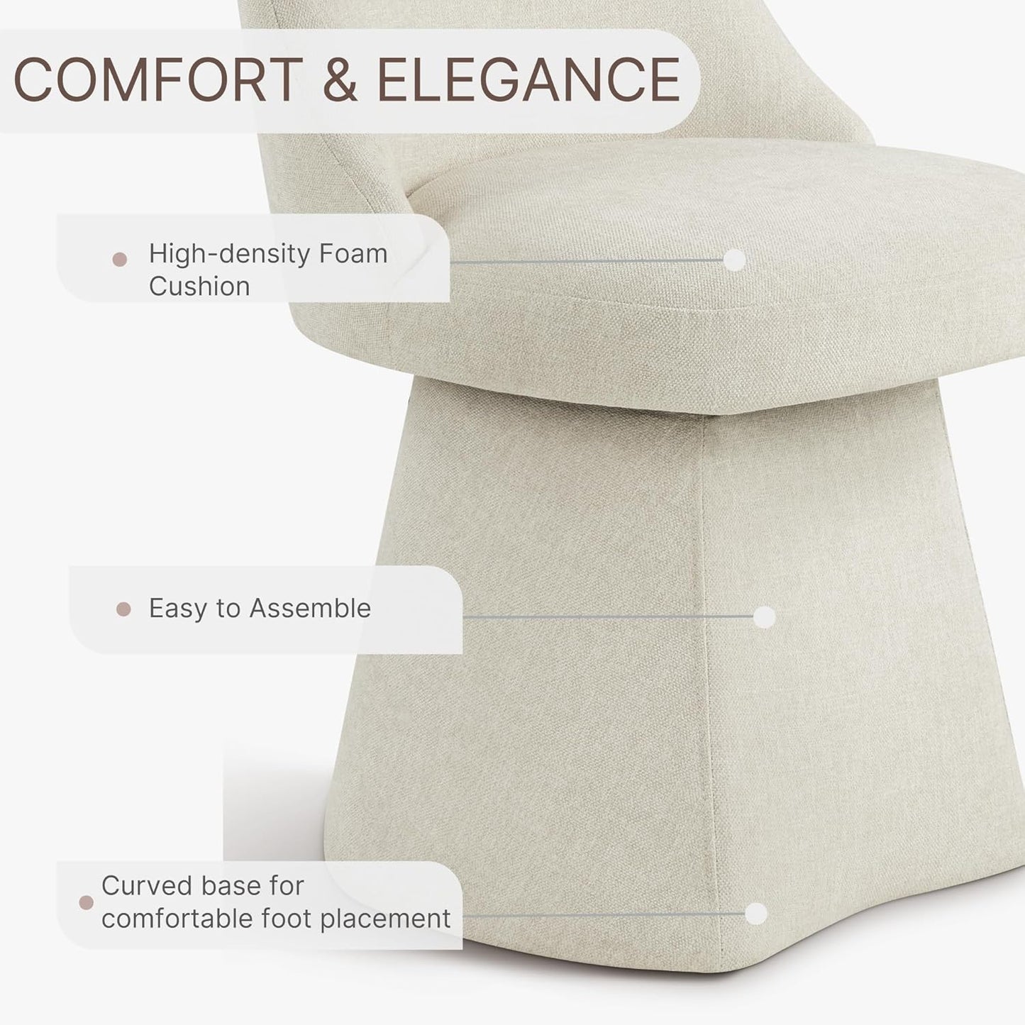 Swivel Dining Chair Mid Century Modern DeskChair High Back Upholstered Linen Fabric SideChair for Kitchen Diningroom Bedroom,Linen,2 Box
