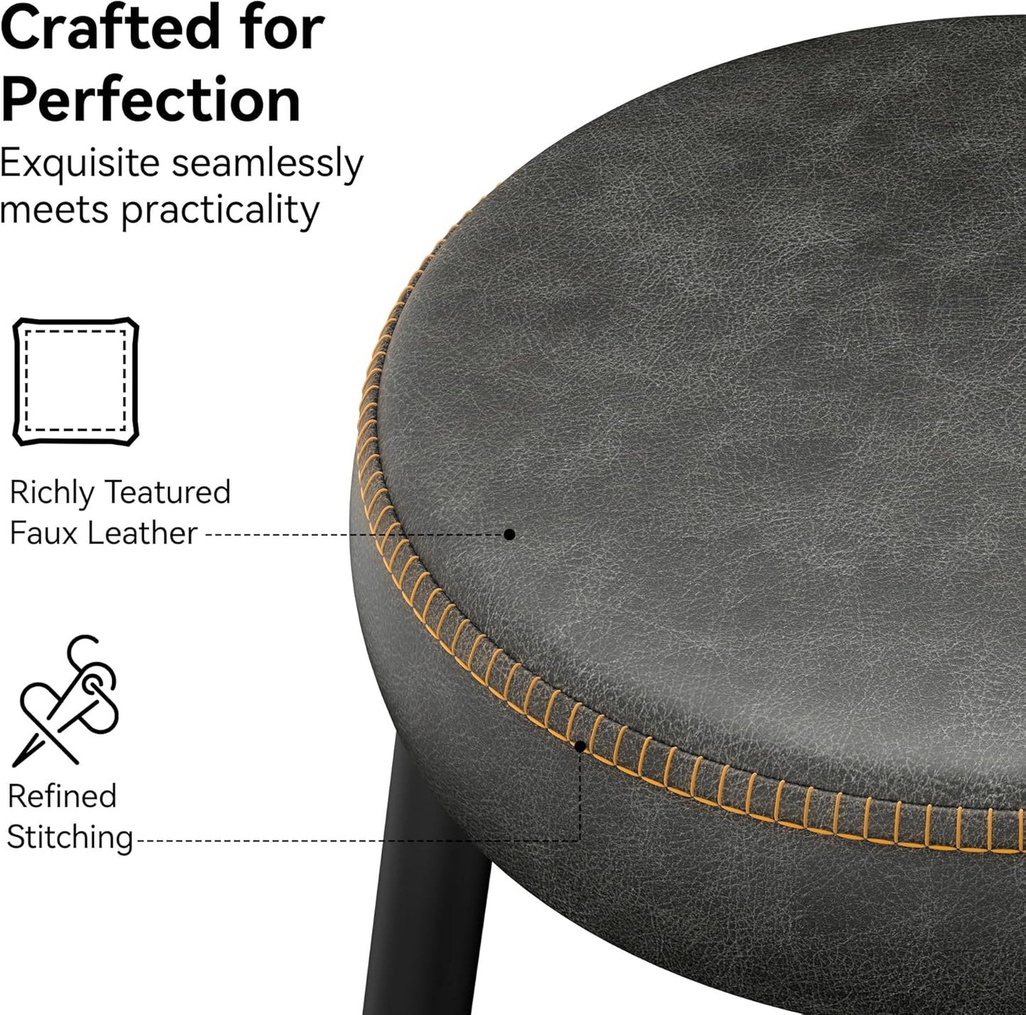 Counter Height Bar Stools, 26" H Backless Bar Stools Set of 4, Upholstered Faux Leather Kitchen Counter Stools, Mid Century Modern, Kitchen Island Home Bar, Pub, Black Grey