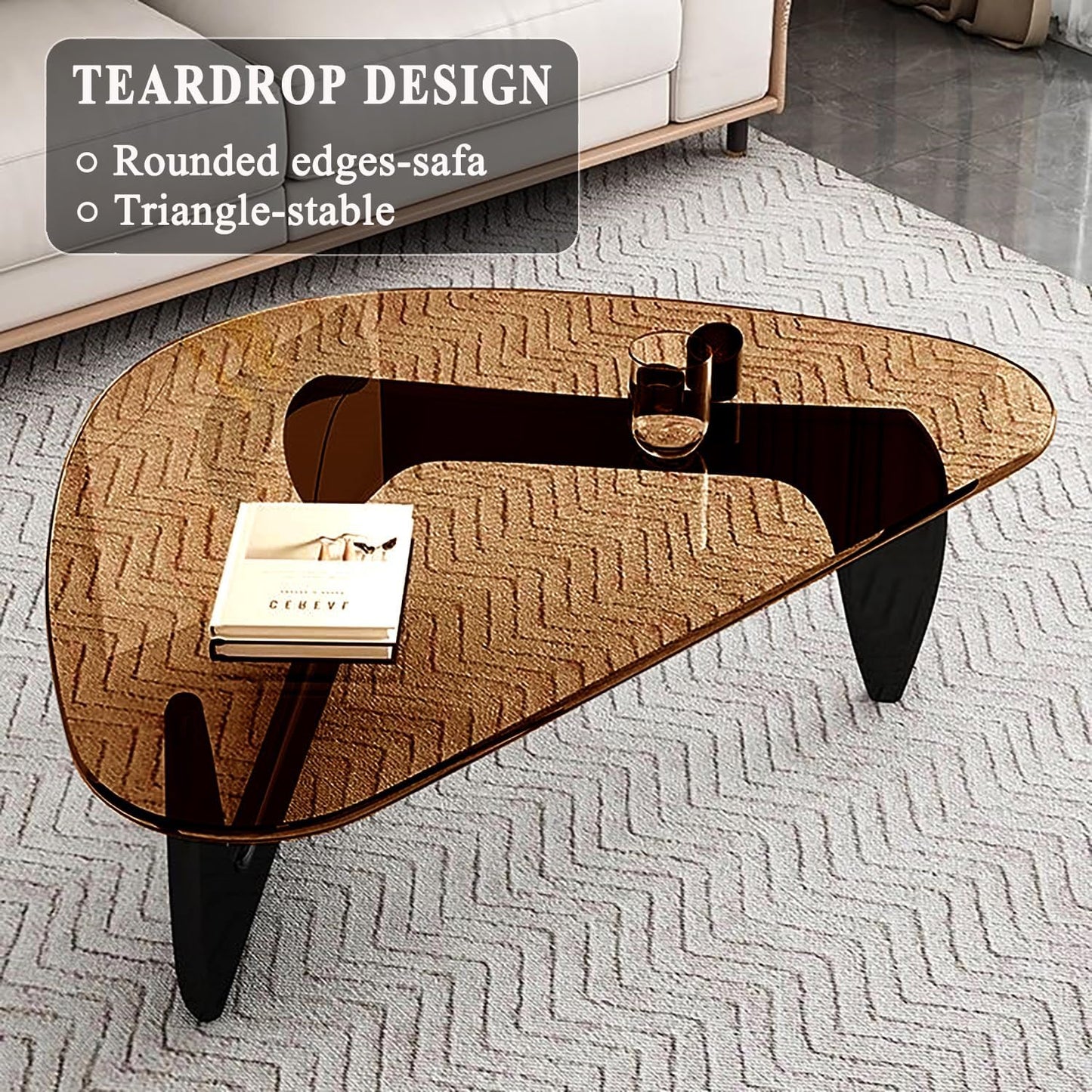 Mid Century Modern Glass Coffee Table, Small Coffee Table for Living Room, Elegant and Functional Coffee Tables, Suitable for Bedroom Living Room Reception Office Tables（Black/Brown，Medium）