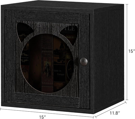 FUSUNBAO Magic DIY Cube Storage Organizer Stackable Cubes for Home Books Clothes Toy-Modular Cubby Storage System-Office Cubical-Bookcase Closet(Black,Cat Door Cube)