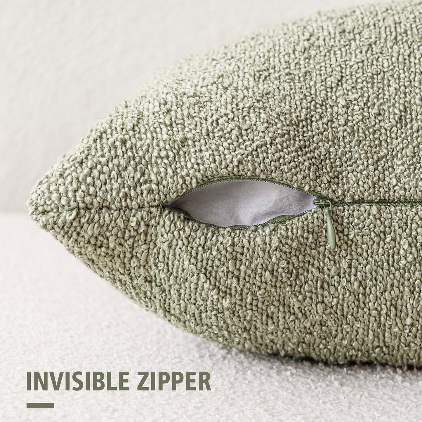 Foindtower Pack of 2 Textured Boucle Throw Pillow Covers Accent Solid Decorative Pillow Cases Cozy Woven Couch Cushion Case for Sofa Bedroom Living Room Home Decor 20x20 Inch Dirty Sage Green