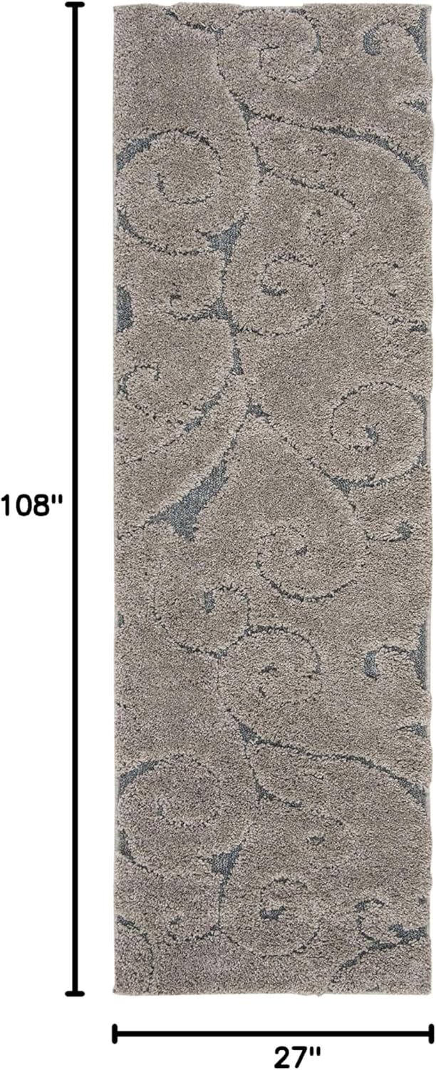 SAFAVIEH Florida Shag Collection Runner Rug - 2'3" x 9', Grey & Light Blue, Scroll Design, Non-Shedding & Easy Care, 1.2-inch Thick Ideal for High Traffic Areas in Living Room, Bedroom (SG455-1160)