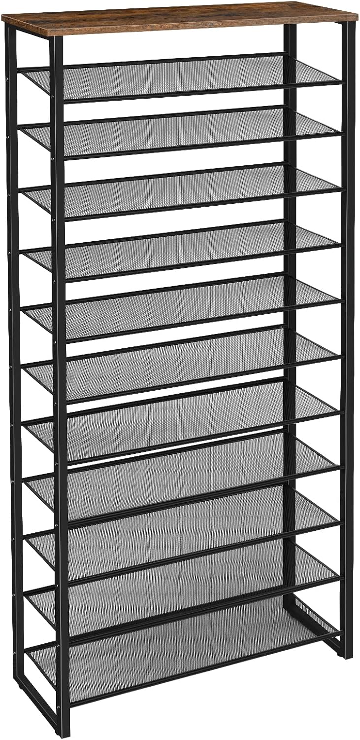 HOOBRO 12-Tier Shoe Rack, 29.5" L Shoe Storage Organizer, Large Capacity Shoe Shelf for Front Door Entrance, Entryway, Closet, Holds 36-48 Pairs of Shoes, Closet, Rustic Brown and Black BF127XJ01