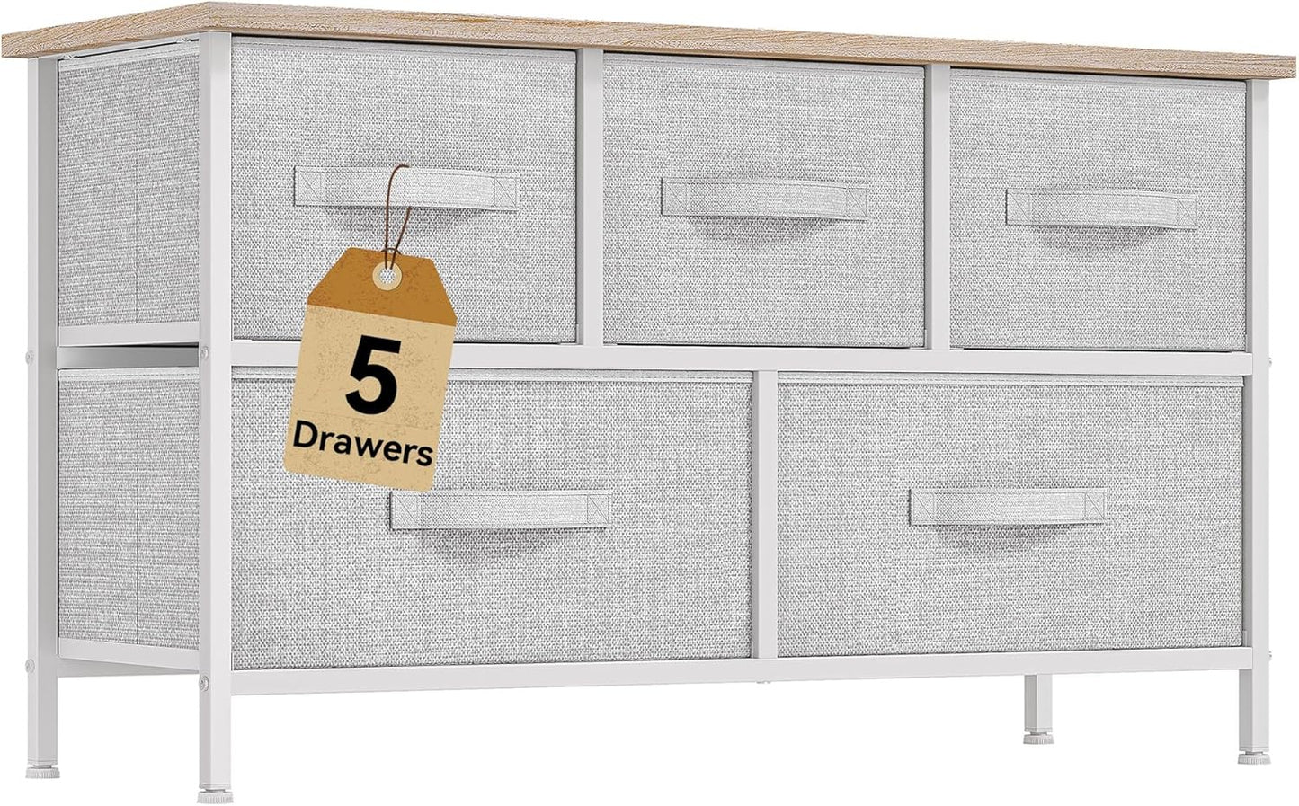 DWVO 5 Dresser for Bedroom, Storage Dresser with 5 Drawers, Wide Storage Tower, Chest of Drawers for Closet, Living Room