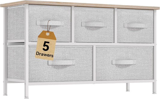 DWVO 5 Dresser for Bedroom, Storage Dresser with 5 Drawers, Wide Storage Tower, Chest of Drawers for Closet, Living Room
