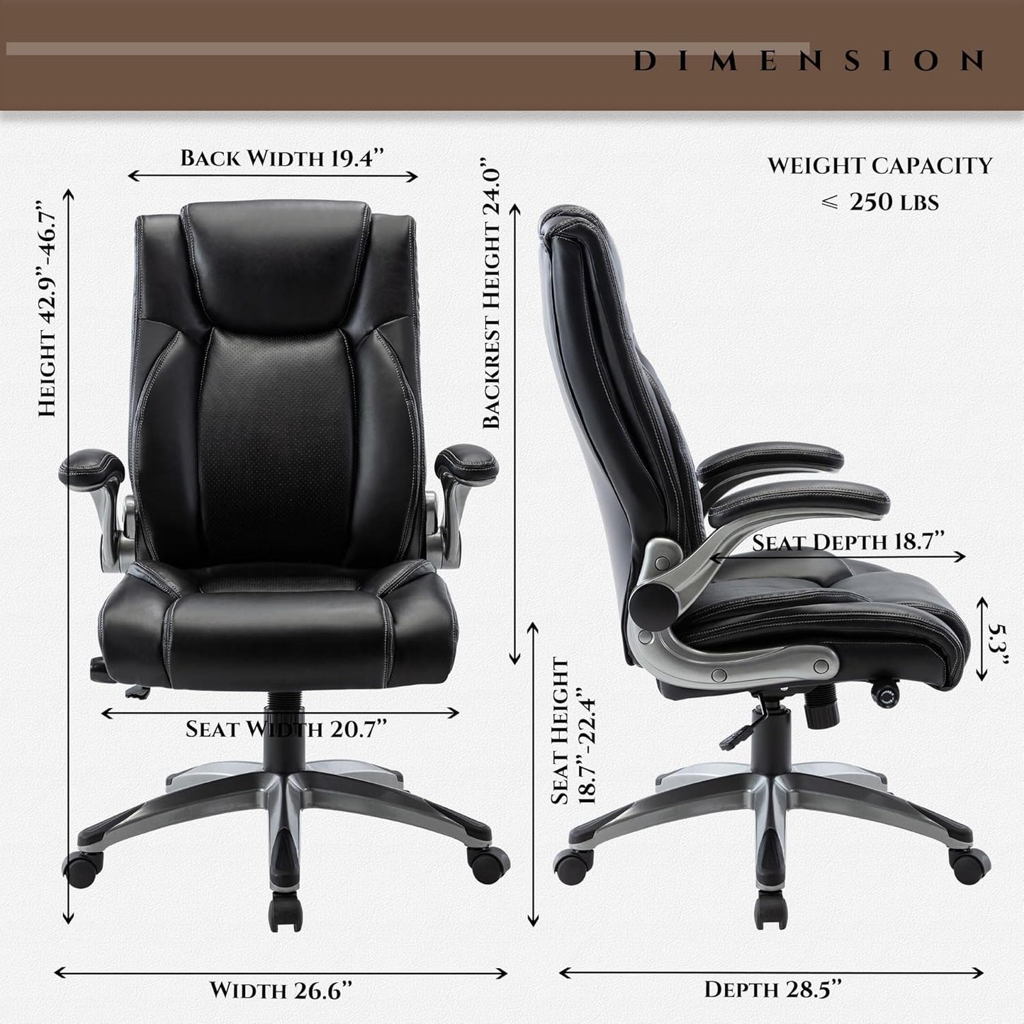 COLAMY Ergonomic Home Office Chair-Adjustable Lumbar Support for Extra Comfort, High Back Design with Padded Flip-up Arms for Adult Working, Study, Gaming (Black), 250lbs