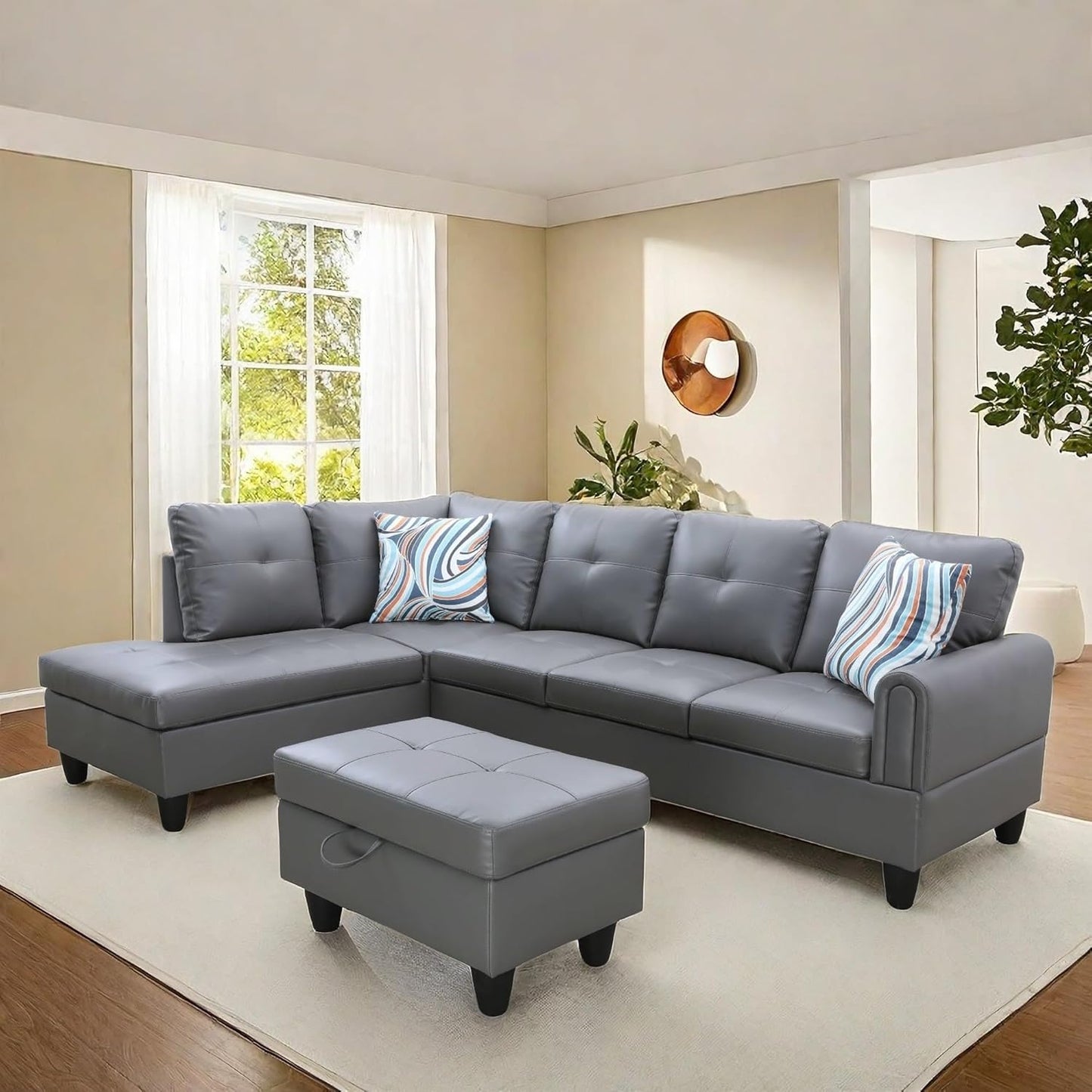 NAYSAYE Sectional Couch with Ottoman Storage, L Shaped Couch Sofa Furniture Sets, Modern Comfy Modular Comfy Sofa for Living Room Bedroom, Office and Apartment, Grey