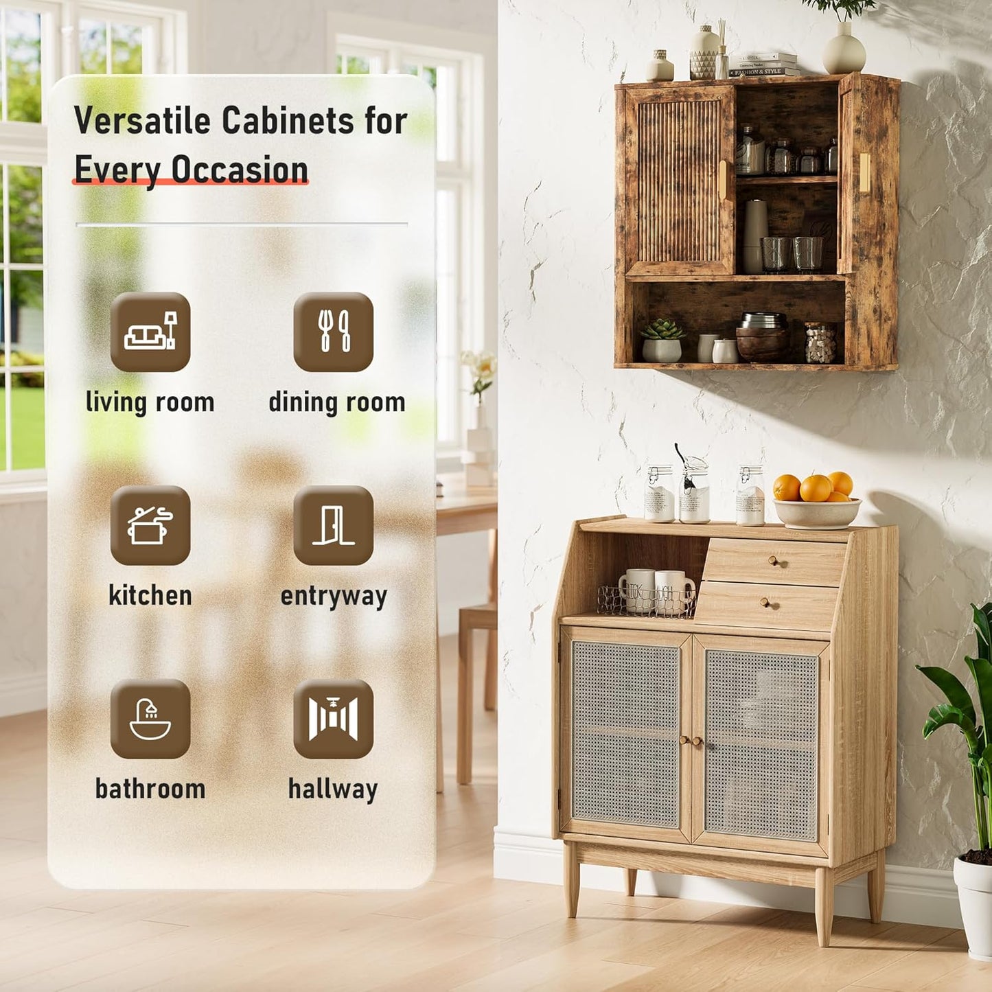 Bathroom Wall Cabinet, Wall-Mounted Medicine Cabinet with Adjustable Wood Shelf & Doors, Floating Bathroom Cabinet Over Toilet for Laundry Room & Kitchen & Living Room (Retro)