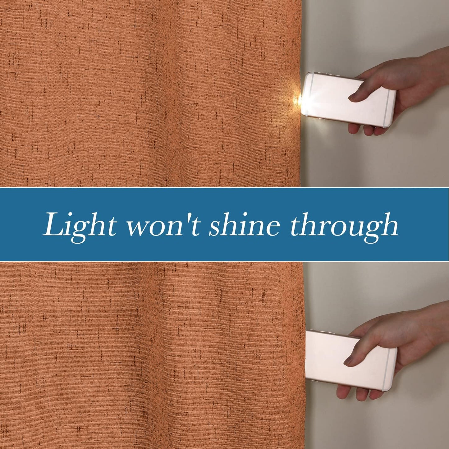 H.VERSAILTEX Linen Blackout Curtains Durable Thick Textured Linen Look 100% Blackout Patio Door Curtain Anti Rust Grommet Extra Wide Sliding Door Curtain Panel, Orange, W100 x L84 inch