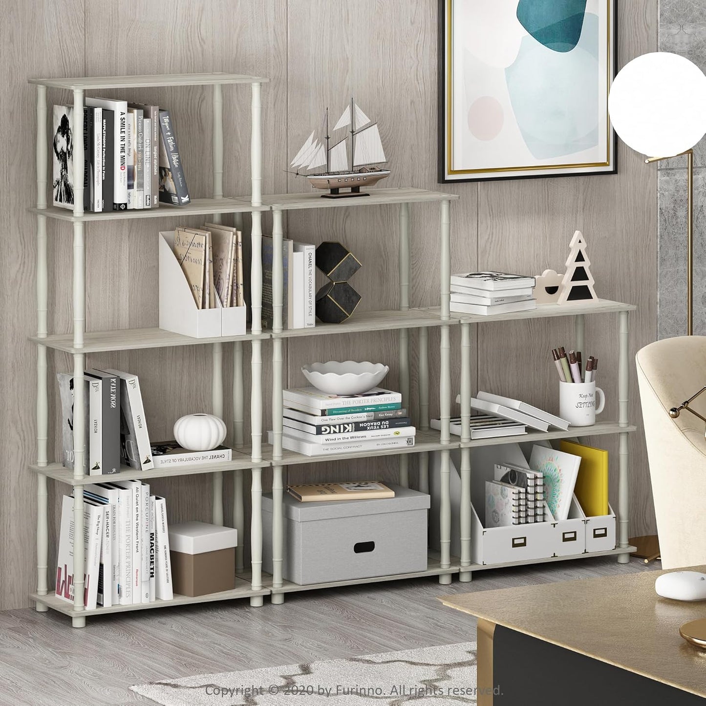 Furinno Turn-N-Tube 3-Tier Compact Multipurpose Shelf Display Rack with Classic Tube, Sonoma Oak/White