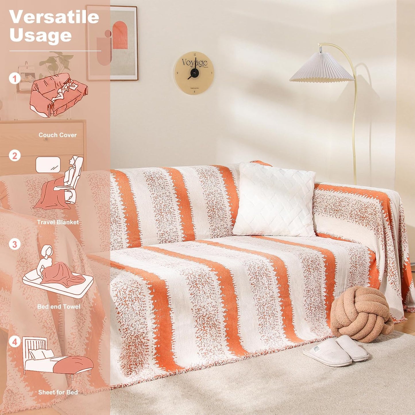 Boho Couch Cover, Sofa Cover, Sofa Covers for 2 Cushion Couch, Washable Sectional Couch Covers for Dogs Pet Furniture Protector Couch Cover Blanket for Living Room (1# Orange, 71" x 118")