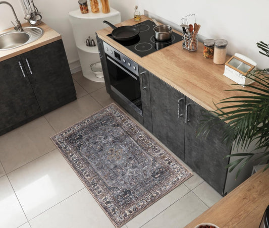 Keen Home Design 2x3 Rug - Machine Washable Entry Rug with Non-Slip Backing, Ideal for Enteryway, Kitchen, Bathroom, Laundry Room - Vintage, Easy Clean, Durable, Low Pile Rug - (2' x 3')