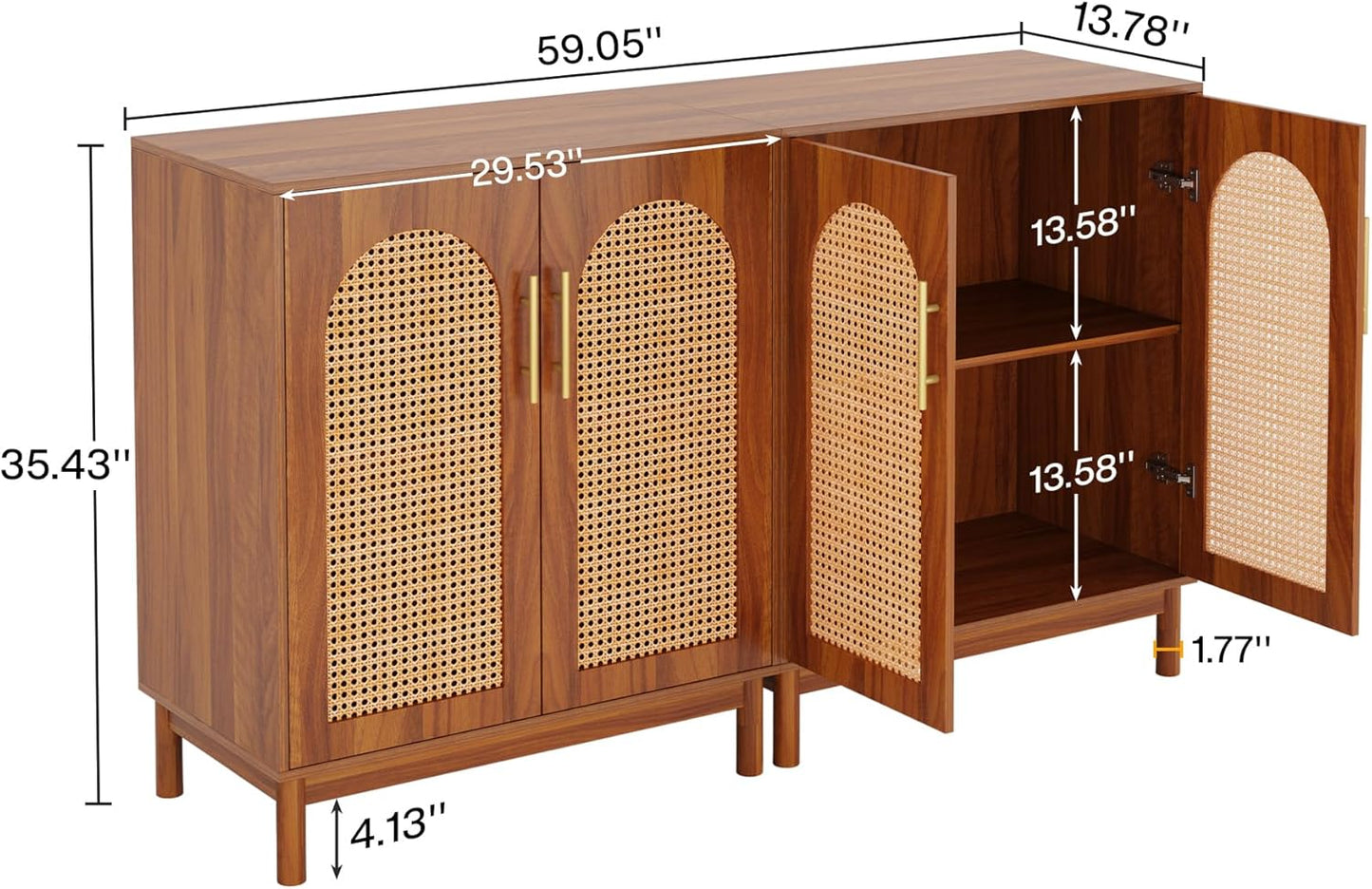 Tribesigns Set of 2 Rattan Sideboard Buffet with Storage, 59 Inch Accent Cabinet with Doors, Storage Cabinet for Dining Room, Living Room, Kitchen, Caramel Brown