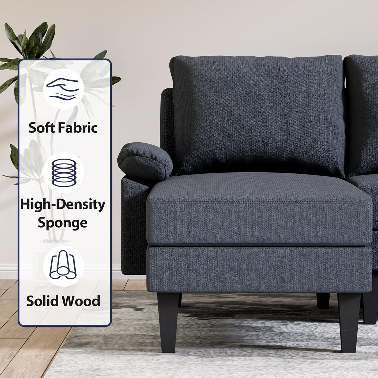 U Shaped Sectional Couch, Convertible Modular Sectional Sofa with Chaise & Ottomans, Modern 6 Seat U Shaped Couches for Living Room Apartment, Blue