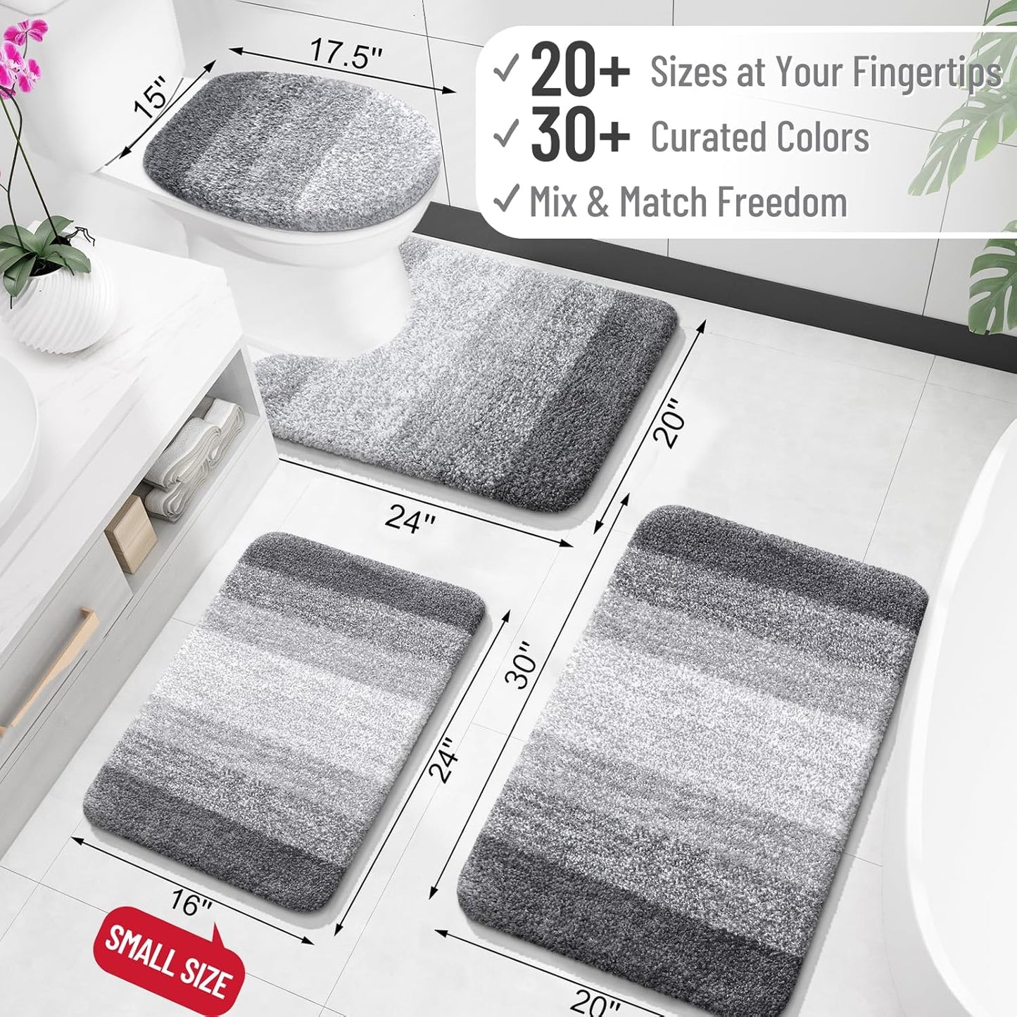 OLANLY Bathroom Rug Mat 47x20, Extra Soft and Absorbent Microfiber Bath Rugs, Non-Slip Plush Shaggy Bath Carpet Runner, Machine Wash Dry, Bath Mats for Bathroom Floor, Tub and Shower, Grey