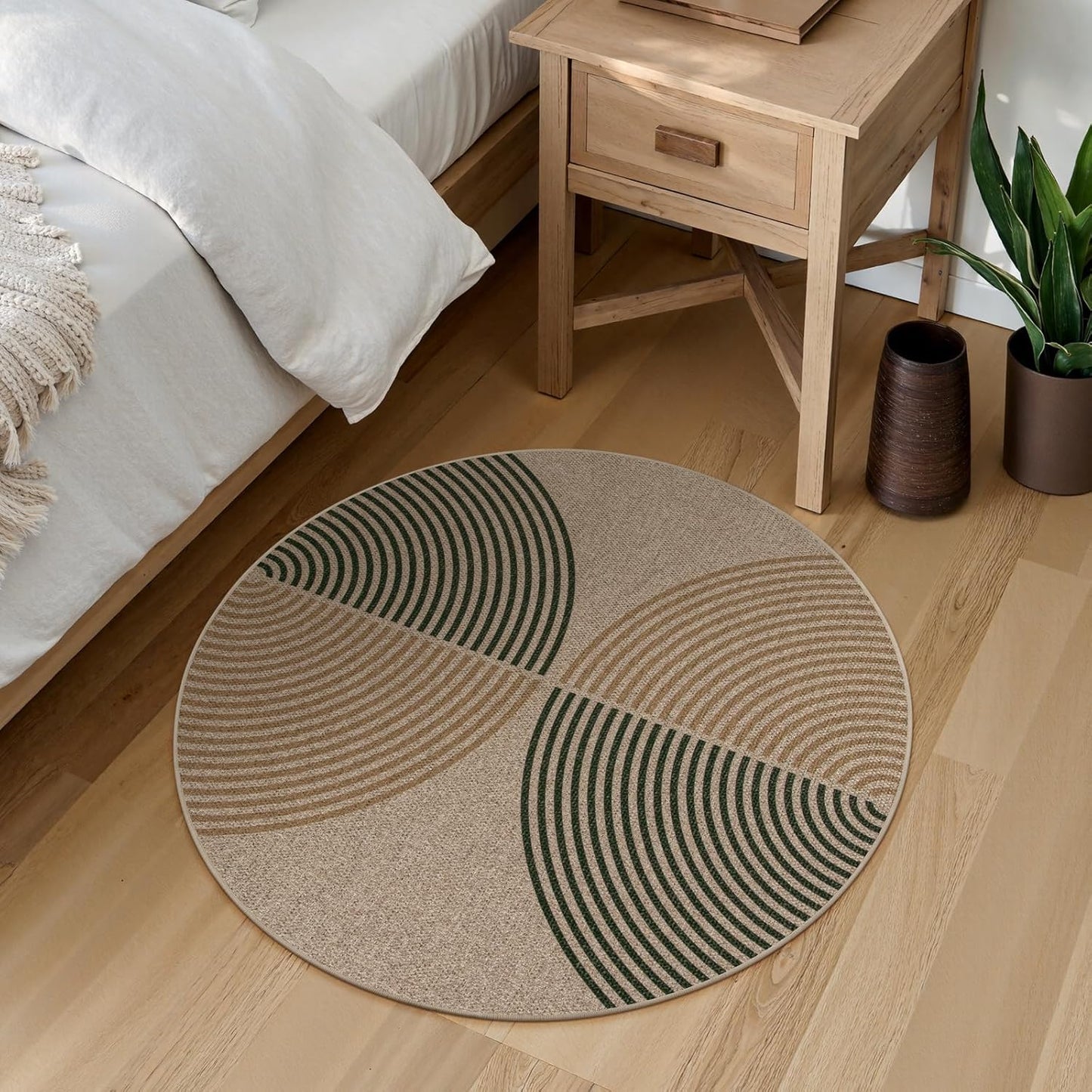 Lahome Modern Rainbow Round Rug 3ft, Circle Indoor Outdoor Rugs for Entryway Patio Washable Easy Jute Rug, Farmhouse Non Slip Small Round Rugs for Bedroom Porch Living Room Decor