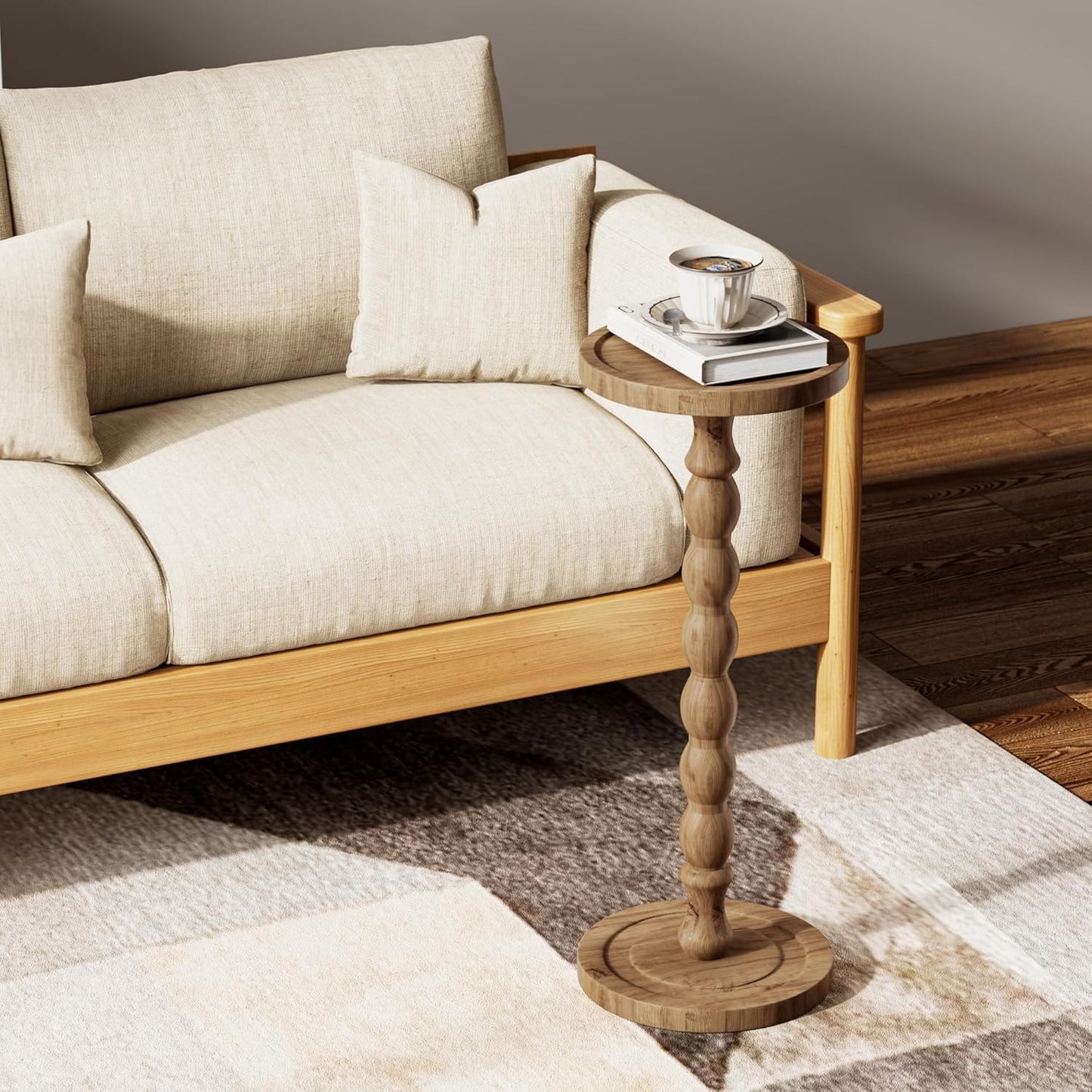 Solid Wood Drink Table, Rubber Wood‌ Small Round Side Table for Small Spaces, Martini Tables, Pedestal End Tables for Living Room, Bedroom, Corners, and Office (Brown, 9.4 inch)