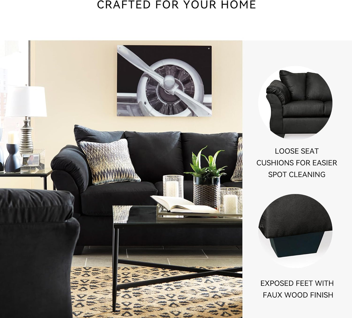 Signature Design by Ashley Darcy Classic Contemporary Sofa, Black