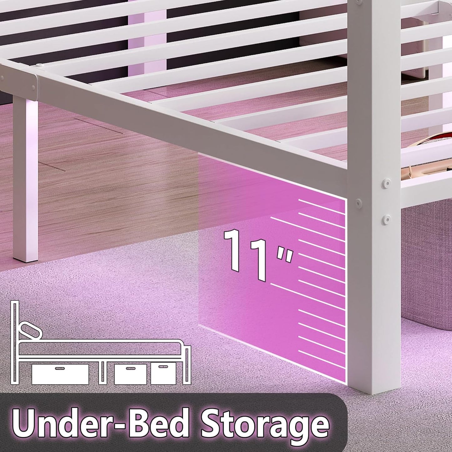 Twin Bed Frame with Headboard and Footboard,Steel Slats Support-LED Bed Frame with USB Charging Station,Mattress Foundation-Under Bed Storage,No Box Spring Needed,Noise Free,White