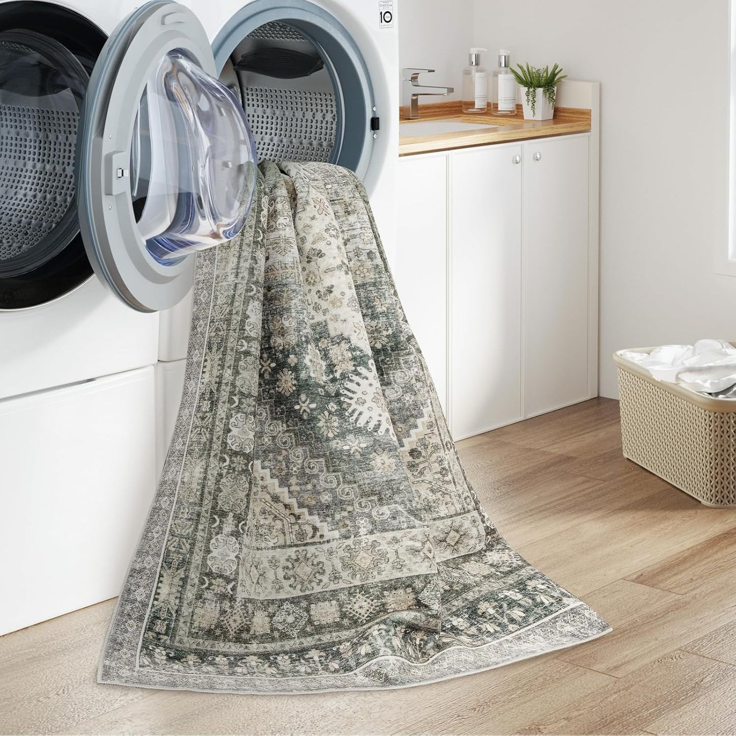 zesthome 8x10 Area Rugs for Living Room,Non-Slip Backing Washable Rugs,Vintage Large Area Rug，Stain Resistant Home Decor Rug (Wheat/Charcoal,8'x10')