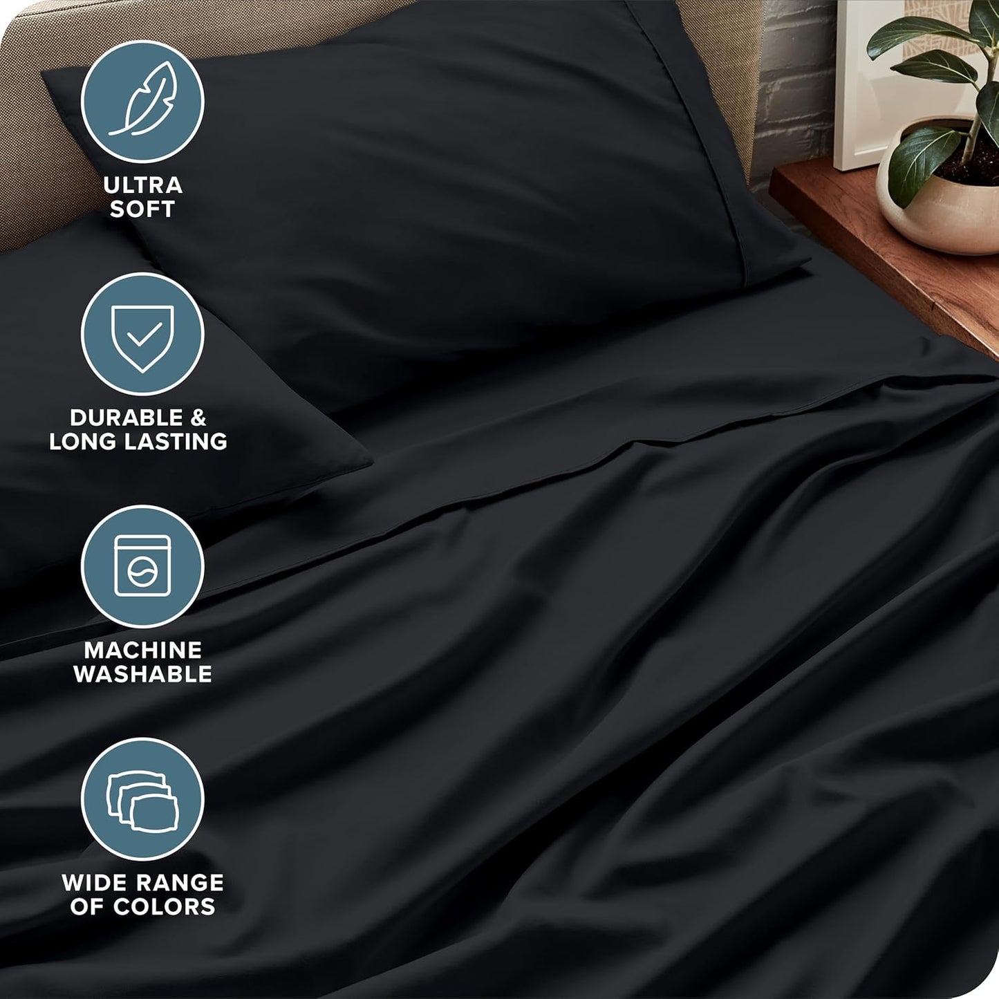 Bare Home Full XL Sheet Set - Luxury 1800 Ultra-Soft Microfiber Full Extra Long Bed Sheets - Double Brushed - Deep Pockets - Easy Fit - 4 Piece Set - Bedding Sheets & Pillowcases (Full XL, Black)