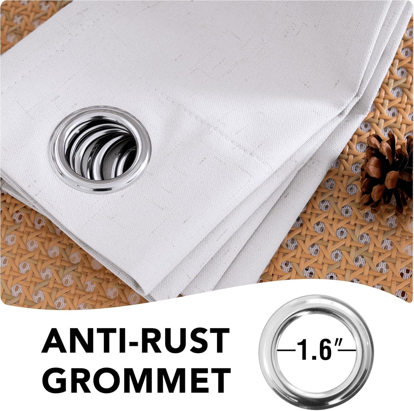 H.VERSAILTEX 108 inch Curtains, Linen Blackout Curtains 100% Absolutely Blackout, Thermal Insulated Textured Linen Look Curtain Draperies Anti-Rust Grommet, 2 Panels Bright White