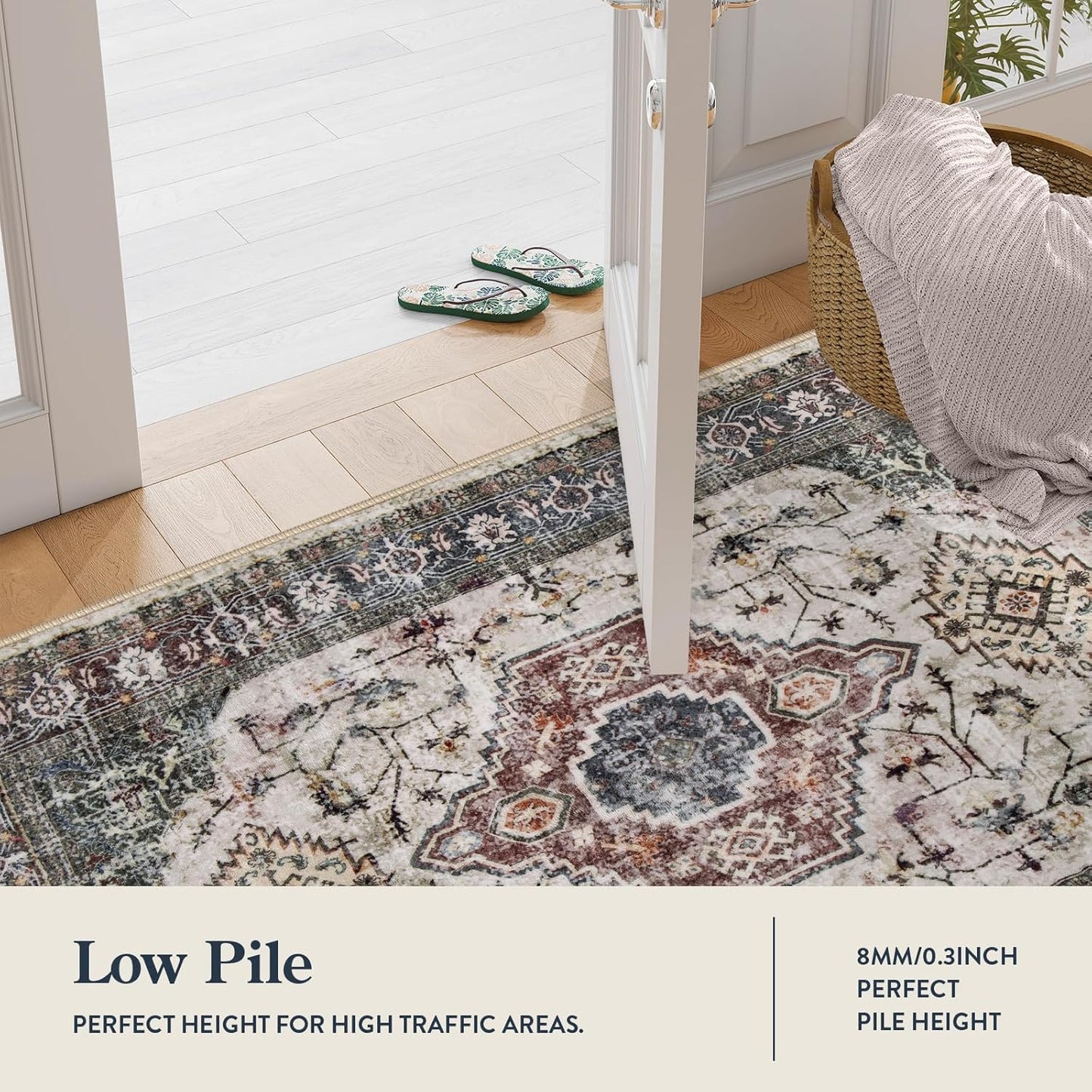Lahome Oriental Hallway Runner Rug, 2.5x8 Kitchen Runner Non Slip Ultra-Thin, Soft Washable Hallway Rug Non Shedding Long Carpet for Entryway ‎Laundry Room Bathroom, Brown/Grey