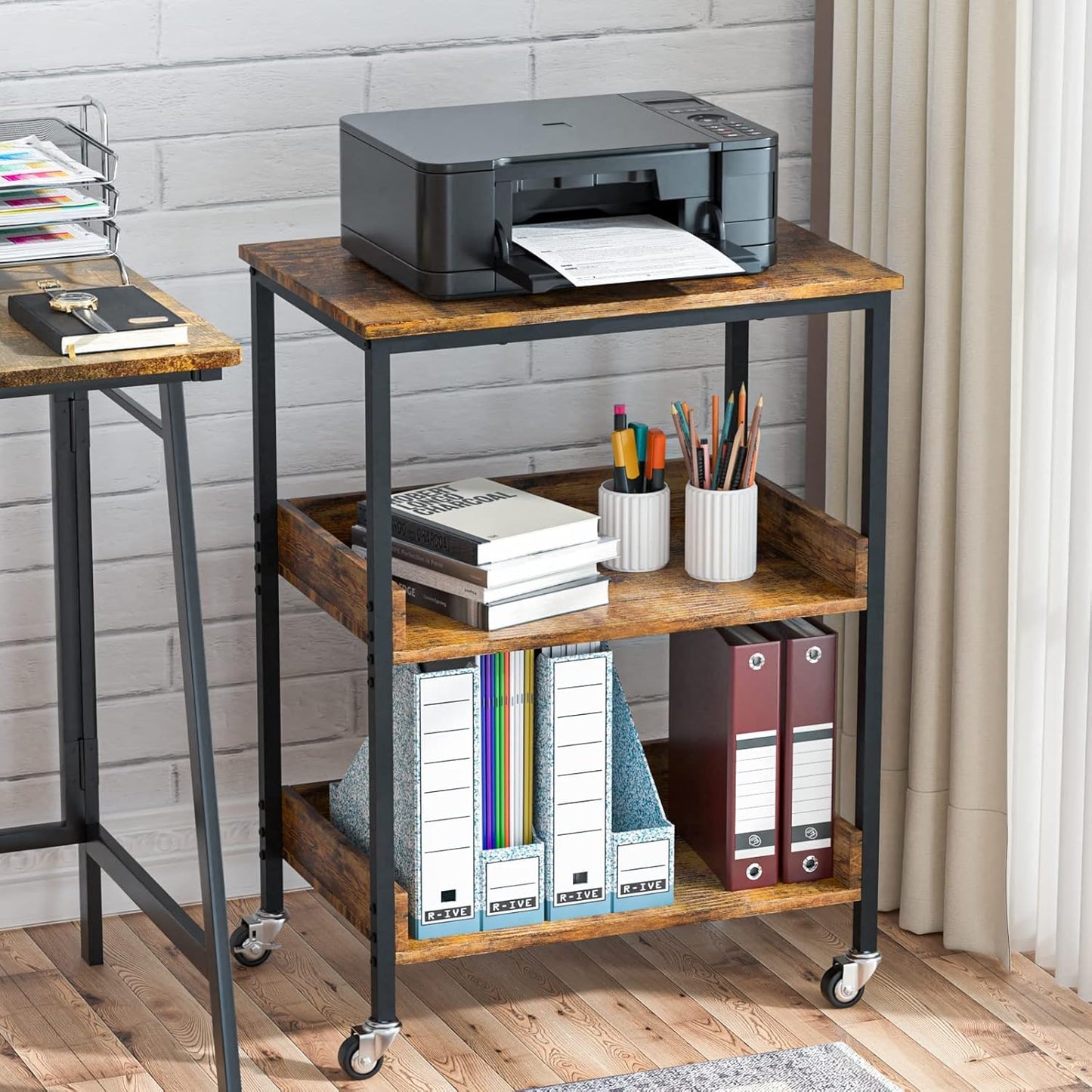 Kitchen Microwave Cart, 3 Tier Rolling Utility Cart on Wheels Coffee Cart, Storage Islands for Living and Kitchen Room
