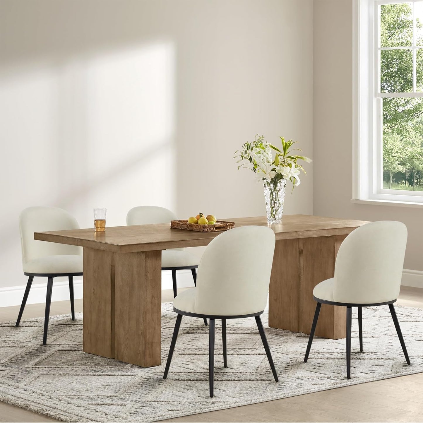 Dining Chairs Set of 4, Fabric Upholstered Dining Room Chairs with Ergonomic Backrest & Metal Legs, Modern Kitchen Side Chairs for Home, Restaurant, and Café, Sand, 2 Boxs