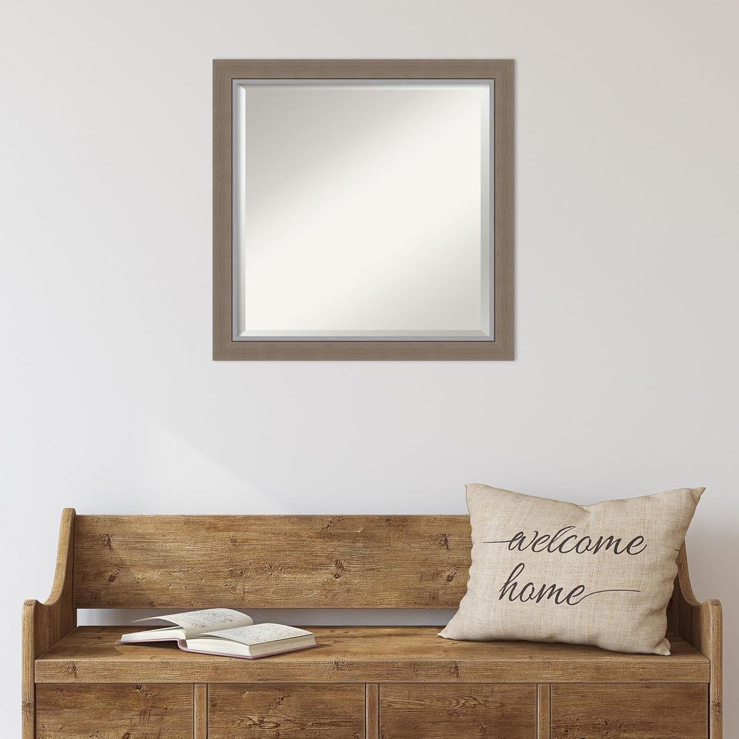 Amanti Art Brown Wall Mirror 23x23 Eva Brown Narrow Square Bathroom Mirror for Wall Decor Living Room, Medium Country Rustic Frame, Hangs Horizonally and Vertically, Bathroom Decor, Beveled Edge