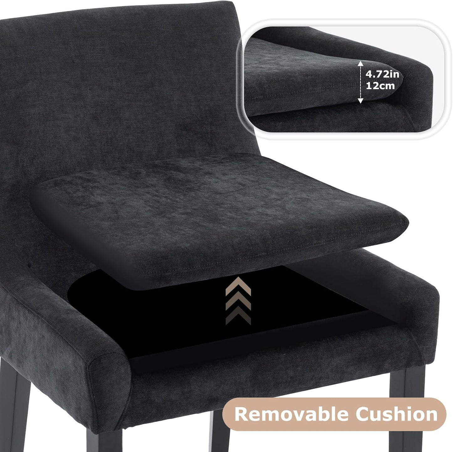 COLAMY Modern Dining Chairs Set of 6, Upholstered Corduroy Accent Side Leisure Chairs with Mid Back and Wood Legs for Living Room/Dining Room-Black