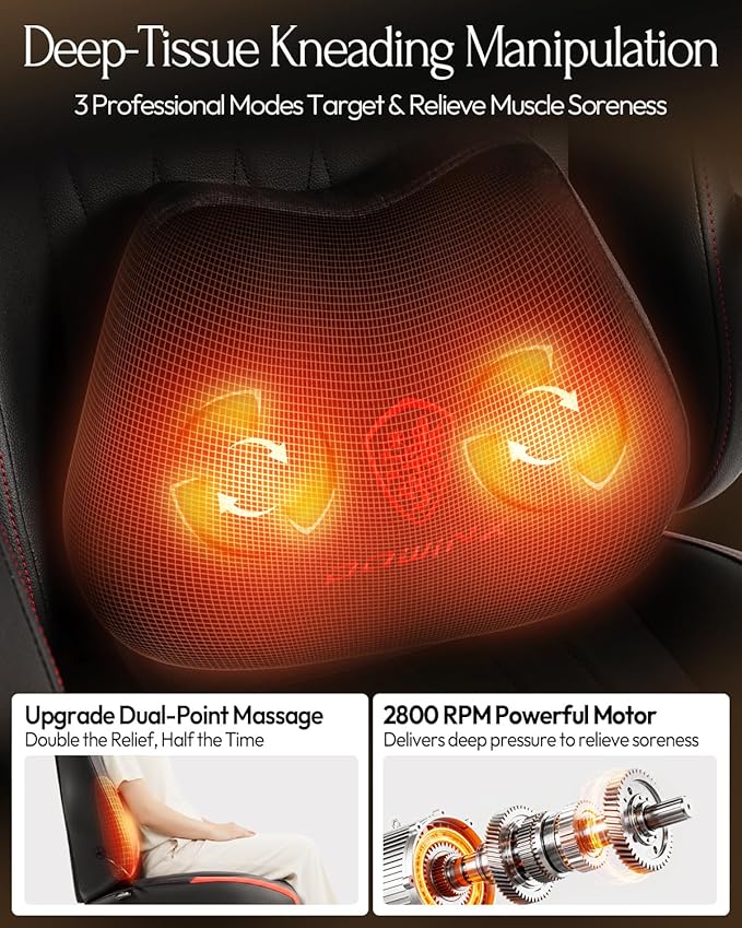 Dowinx Gaming Video Gaming Chair with Shiatsu Neck Massage and Lumbar Support for Home Office High Back Recliner Height Adjustable Ergonomic Comfy Leather Computer Desk Chair (Red)