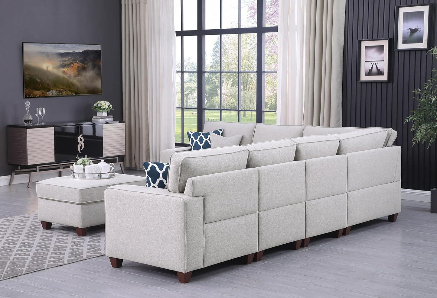 Devion Furniture Philly Sectional Modular Sofa with Ottoman for Living Room, Apartment, Bedroom, Office, Dorm