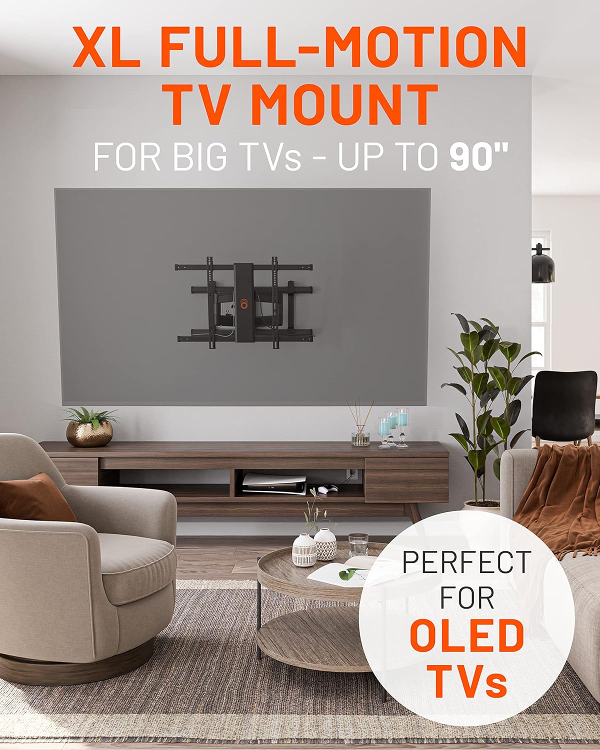 ECHOGEAR XL Full Motion TV Wall Mount - Universal Bracket for Big TVs Up to 90" - Smooth Articualtion Plus Easy 3 Step Install with Pre-Assembled TV Interface - Ideal for OLED & QLED TVs